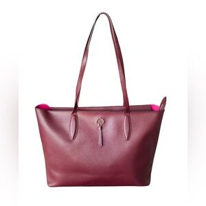 Kate Spade Burgundy/Hot Pink Adel Large Zippered tote